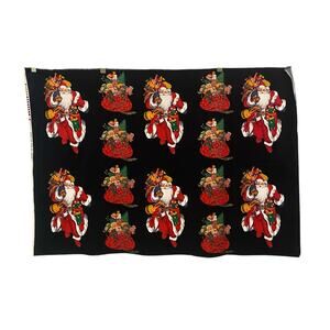 Christmas Theme Print Fabric Panel Santa Claus Bag Of Toys Black Red 29” x 44”